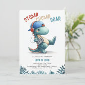 Dinosaurus Boom Box Stomp Chomp Roar Boy Verjaarda Kaart (Staand voorkant)