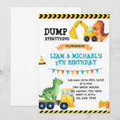 Dinosaurus bouw feest uitnodiging (Voorkant / Achterkant)