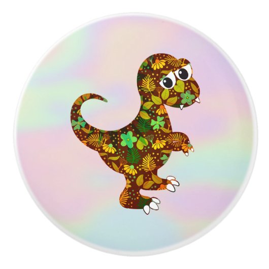 Dinosaurus boven hologram keramische knop (Voorkant)