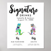 Dinosaurus Bruid en Bruidegom Handtekening Drinken Poster (Voorkant)