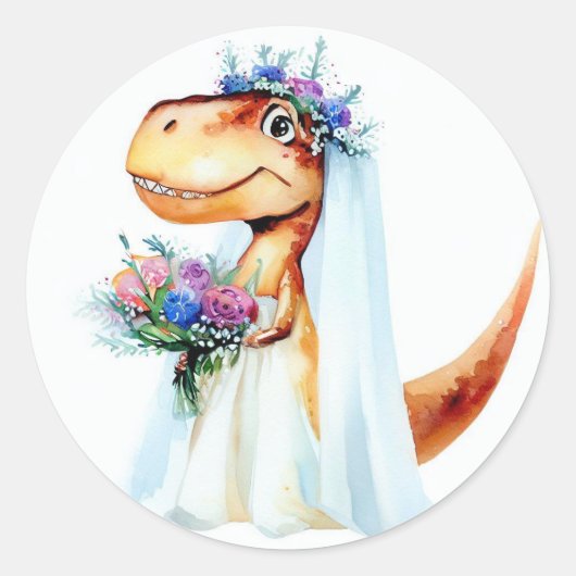 Dinosaurus Bruid Ronde Stickers (Voorkant)