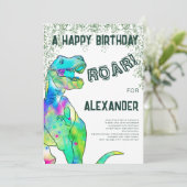 Dinosaurus brullen 5e verjaardag feest kaart (Staand voorkant)