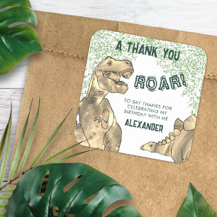 Dinosaurus brullen verjaardagsfeestje dank u vierkante sticker