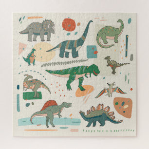 Dinosaurus cartoon: illustratieset. legpuzzel