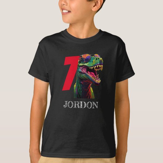 Dinosaurus Cool Gelukkige 7e Verjaardag T-shirt (Voorkant)