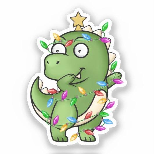 Dinosaurus danst op zijn favoriete kerstzoon sticker (Voorkant)