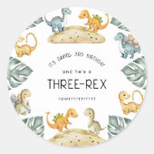 Dinosaurus Derde Verjaardag Drie-Rex Partij Ronde Sticker (Voorkant)
