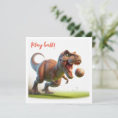 Dinosaurus die bal spelen, t-rex verjaardagsuitnod kaart (Staand voorkant)