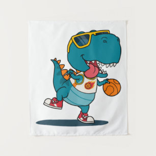 dinosaurus die basketbal speelt wandkleed