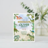 Dinosaurus Dino T-Rex verjaardagsuitnodigingen ans Briefkaart (Staand voorkant)