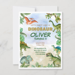 Dinosaurus Dino T-rex Verjaardagsuitnodigingen Bri Briefkaart