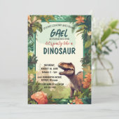 Dinosaurus Draaien Een Jongen Verjaardag Uitnodigi Kaart (Staand voorkant)
