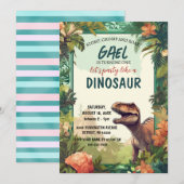 Dinosaurus Draaien Een Jongen Verjaardag Uitnodigi Kaart (Voorkant / Achterkant)