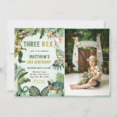 Dinosaurus drie rex 3e verjaardag partij foto kaart (Voorkant)