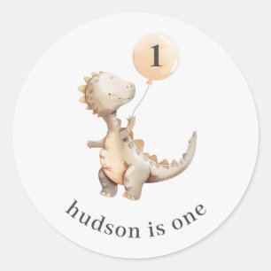 Dinosaurus eerste verjaardag ballon ronde sticker