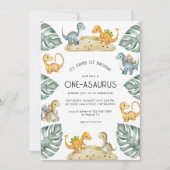 Dinosaurus Eerste Verjaardag Oneasaurus Party Kaart (Voorkant)