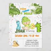 Dinosaurus Eerste verjaardag uitnodiging (Voorkant / Achterkant)