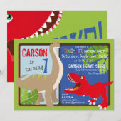 Dinosaurus eerste verjaardagsuitnodiging Kaart (Voorkant / Achterkant)