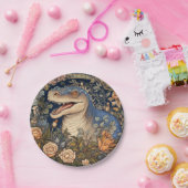 Dinosaurus en bloemen art nouveau stijl papieren bordje (Feest)
