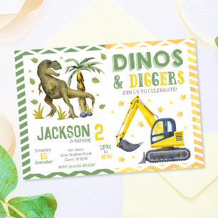Dinosaurus- en bouw-verjaardag kaart