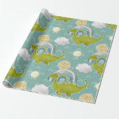 Dinosaurus en heteluchtballonpatroon Baby shower Cadeaupapier (Uitgerold)