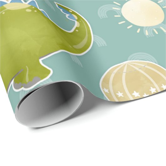 Dinosaurus en heteluchtballonpatroon Baby shower Cadeaupapier (Rol Hoek)