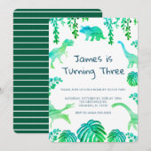 Dinosaurus Feest Groene Botanische Uitnodiging (Voorkant / Achterkant)