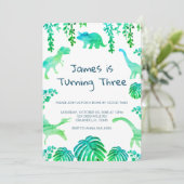 Dinosaurus Feest Groene Botanische Uitnodiging (Staand voorkant)