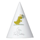 Dinosaurus Geel Groen Grijs Eerste Verjaardag Feesthoedjes (Voorkant)