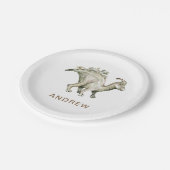 Dinosaurus gepersonaliseerd verjaardagsfeestje papieren bordje (Gekanteld)