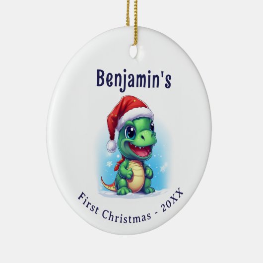 Dinosaurus Gepersonaliseerde naam Eerste Kerstmis Keramisch Ornament (Rechts)