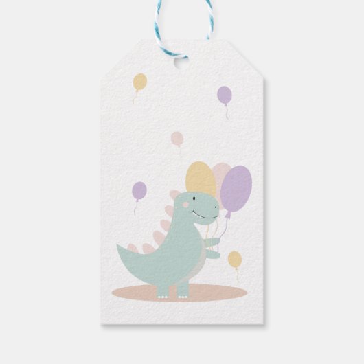 Dinosaurus groen grijs eerste verjaardag dank u cadeaulabel (Achterkant)