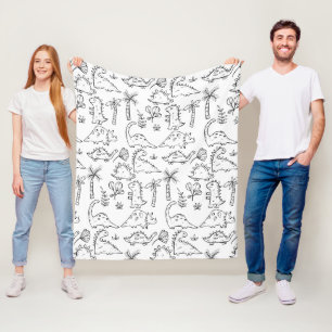 Dinosaurus Illustraties Zwart-wit Patroon Fleece Deken