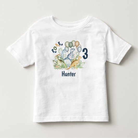 Dinosaurus Jongen Blauw Groene Naam 3e Verjaardag Kinder Shirts (Voorkant)
