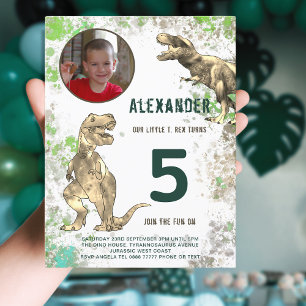 Dinosaurus Jongens Verjaardagsfeest Foto Uitnodiging Briefkaart