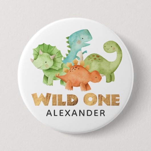 Dinosaurus Jurassic 1e verjaardag thema Ronde Button 7,6 Cm (Voorkant)