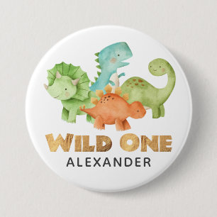 Dinosaurus Jurassic 1e verjaardag thema Ronde Button 7,6 Cm