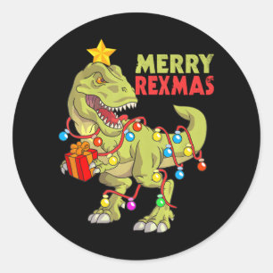 Dinosaurus Kerst Vrolijk Rexmas Jongens Peuter Din Ronde Sticker