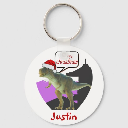 dinosaurus kerstcadeau , gepersonaliseerde naam sleutelhanger (Voorkant)