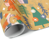 Dinosaurus Kerstfeest Geel Cadeaupapier (Rol Hoek)