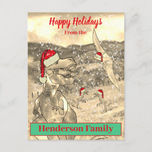 Dinosaurus Kerstmis Grappige T Rex Kerstman Famili Feestdagenkaart