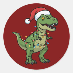 Dinosaurus Kerstverlichting Vakantiegroet Feesteli Ronde Sticker