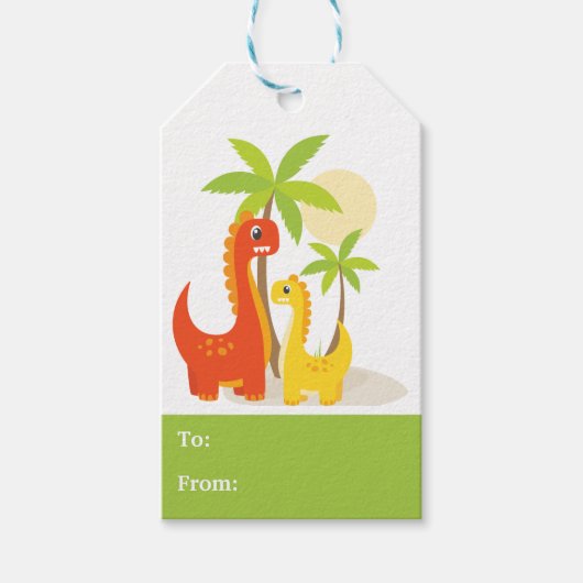 Dinosaurus Kinderen Verjaardagsfeestje  Cadeaulabel (Voorkant)