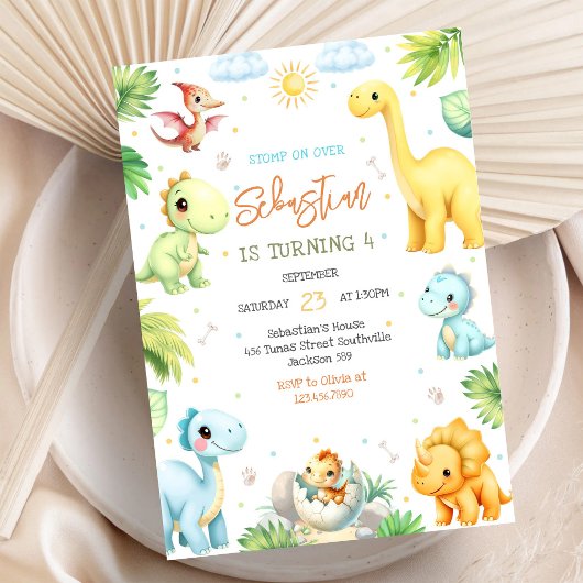 Dinosaurus Kinderen Verjaardagsuitnodiging Kaart