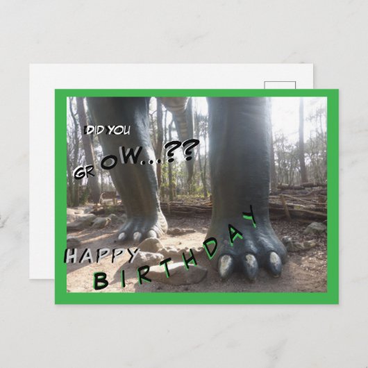 Dinosaurus Klant. Tekst Gelukkige Verjaardag Ansic Briefkaart (Voorkant / Achterkant)