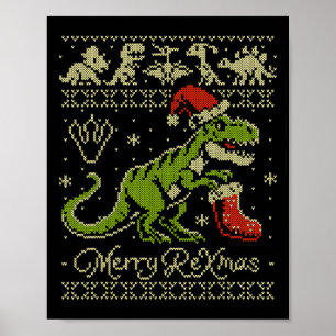 Dinosaurus lelijk kersttrui - Grappig Kerstmis  Poster