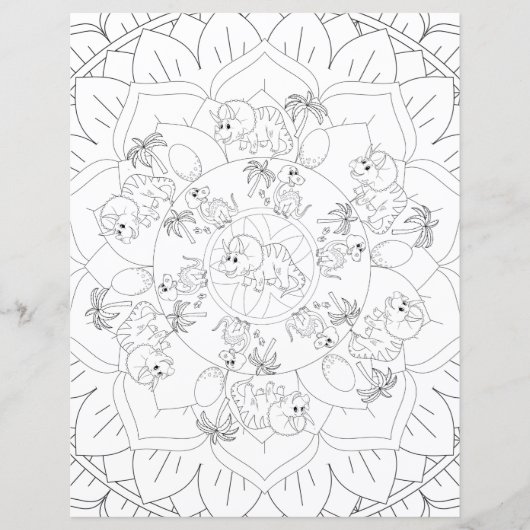 Dinosaurus Mandala Pret Fun Relaxerende Kleurplaat (Voorkant)