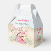 Dinosaurus Meisje Pastel Roze Groen 1e Verjaardag Bedankdoosjes (Voorkant Zijde)