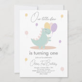 Dinosaurus Meisje Roze Blauw Lila Verjaardagsfeest Kaart (Voorkant)