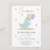 Dinosaurus Meisje Roze Blauw Lila Verjaardagsfeest Kaart (Voorkant / Achterkant)